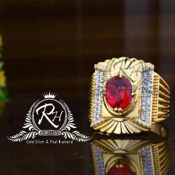 22 carat gold red stone gents ring RH-GR834