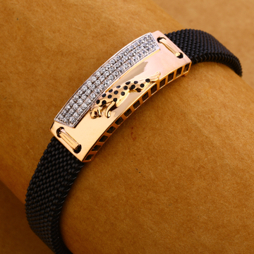 750 Rose Gold Hallmark Stylish Leather Bracelet ML...