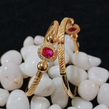 916 Gold Pink Stone Copper Kadli Bangle by 