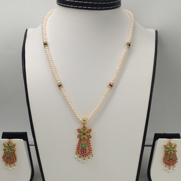 Red;green cz pendent set with flat pearls mala jps0078