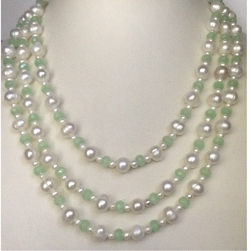 White Potato Pearls Necklace With Green CZ Beeds JPM0248