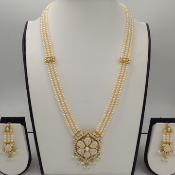 White pearls rani haar set with 3 lines flat pearls mala jps0436