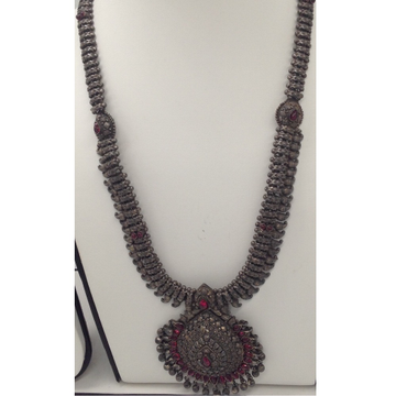 Silver 925 Oxidised Long Necklace Haar with Ruby Stones JNC0019