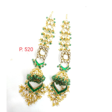 Bridal emerald stone & beads jhumka long earring w...