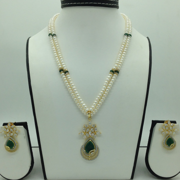 White;Green cz pendent set with 2 line flat pearls jps0635