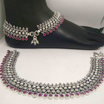 925 sterling silver oxidised rani colour stone des... by 