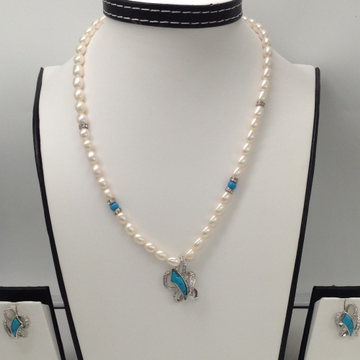 White cz;turquoise pendent set with oval pearls jps0079