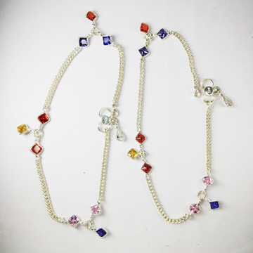 Light Weight 925 Silver Anklets With Multiple Ston...