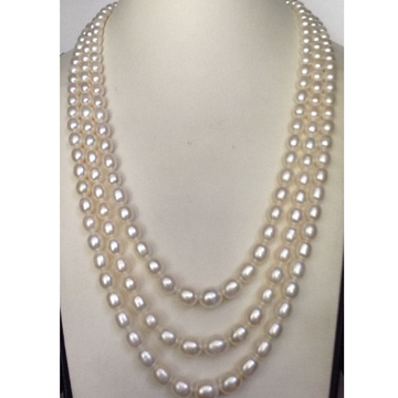 Freshwater White Oval Graded Pearls Neckalce 3 Layers JPM0049