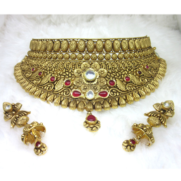 Gold hm916 royal jadtar chokker necklace set by 