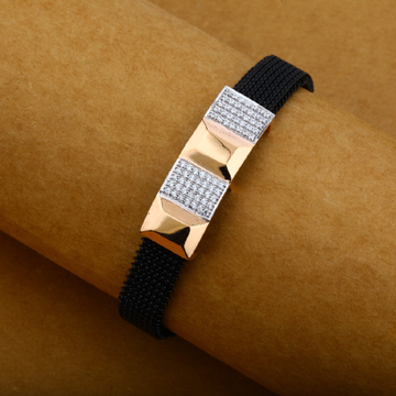 Mens 18K Diamond Rose Gold Spring Leather Bracelet...
