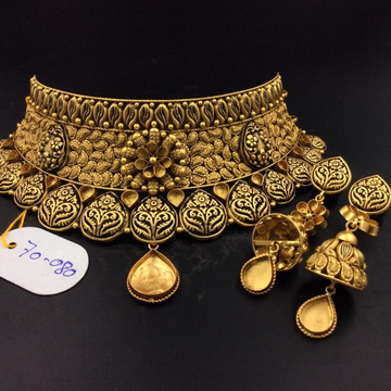22k gold antique oxidised choker Necklace set  by Sneh Ornaments