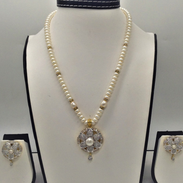 White cz pendent set with 1 line flat pearls mala jps0350