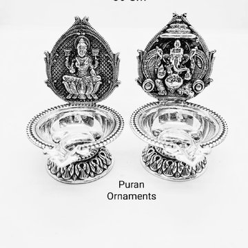 Pure Silver Laxmi Ji Ganesh Ji Diya In Antique Fin...