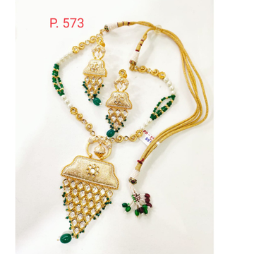 Gold plated kundan Necklace set with green & white...