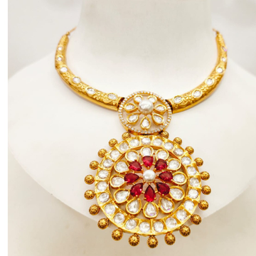 Gold plated choker with kundan work necklace set 1...
