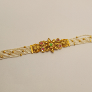 916 gold kundan with white moti bracelet for women by 