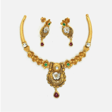 22KT Gold Antique Wedding Necklace Set RHJ-4959
