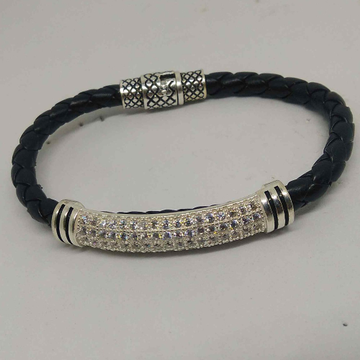 Silver premium collection leather & diamond  brace... by 