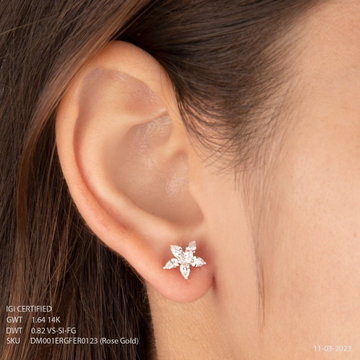14K Rose Gold Floral Design Diamond Earring