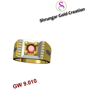 22KT Gold CZ Red Stone Gents Ring by 