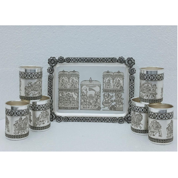 925 Pure Silver Antique Design Glasses And Tray Se... by 