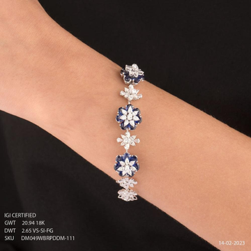 18k Gold Floral Design Blue Diamond Bracelet