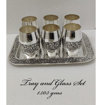 Silver Antique Glass & Tray Set by 