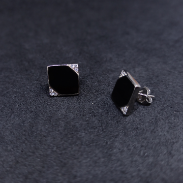 92.5 Silver Earrings Square Black Colour Design by Ghunghru Jewellers
