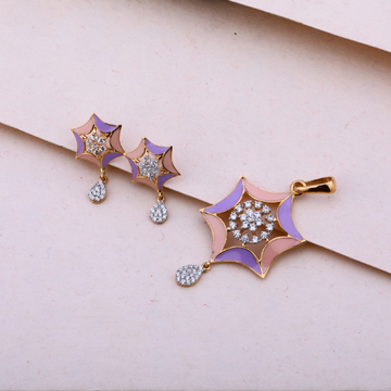 750 Rose Gold Cz Diamond Fancy Pendant Set RPS163