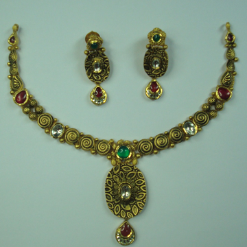 916 antique kundan necklace set with earrings akm-... by 