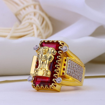 22K Gold Red Colour Stone And Rodium Gents Ring by 