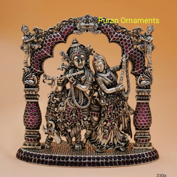 Mesmerizing pure silver idol of radha krishna stud...