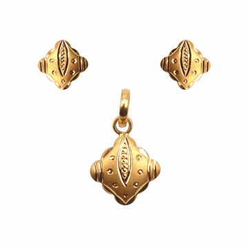22k plain gold square pendant set