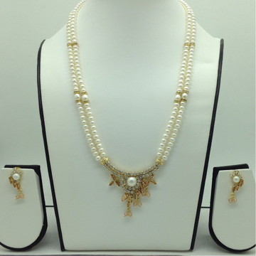 White, Champagne Cz Pendent Set With 2 Line Flat Pearls Mala JPS0749