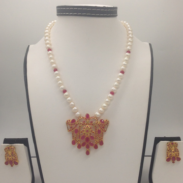 Red cz pendent set with 1 line round pearls mala jps0347