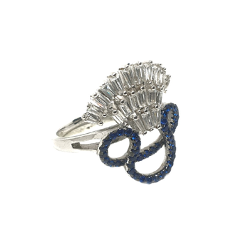 925 Sterling Silver Blue CZ Diamond Ring MGA - LRS...