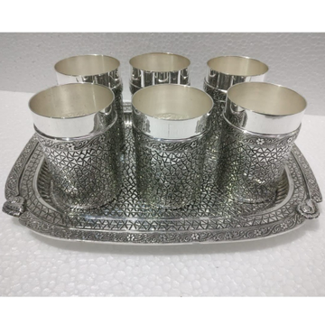 925 Pure Silver Stylish Glasses and Tray Set in An...