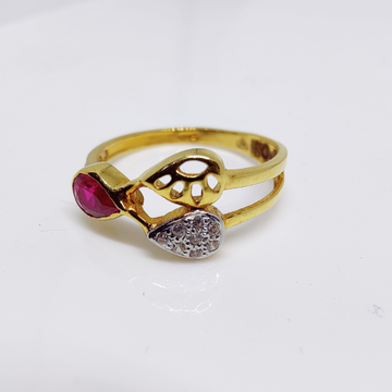 22K Gold Red Stone Diamond Ladies Ring by 