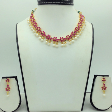 Red cz and pearls necklace set jnc0167