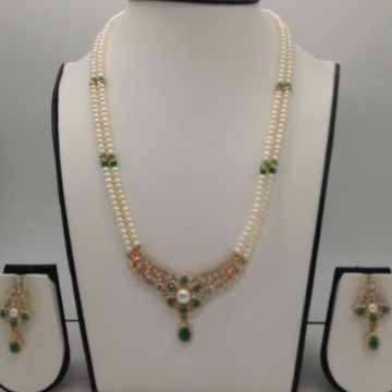 White,green cz pendent set with 2 line flat pearls jps0303
