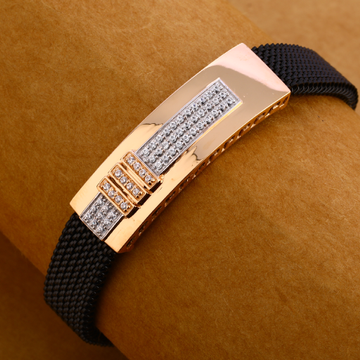 18KT Rose Gold  Gentlemens Delicate Leather Bracel...