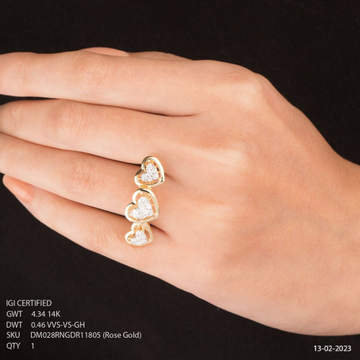 14K Gold Triple Heart Diamond Ring