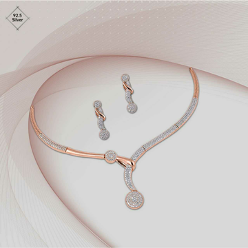 92.5 Sterling Silver Rose Gold Micro Necklace Set... by 