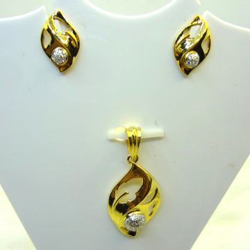 916 gold cz diamond Leaf pattern pendant set
