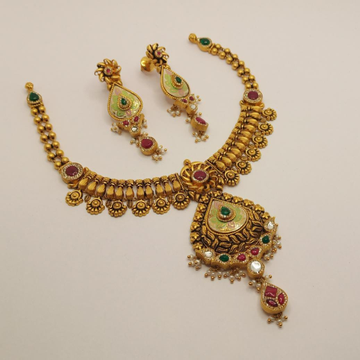 22K Gold Antique Necklace Set For Bridal by 