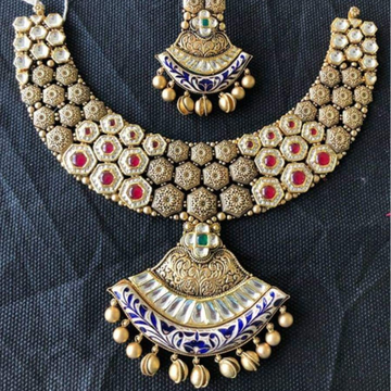 916 Gold Antique ruby with blue meenakari Necklace...