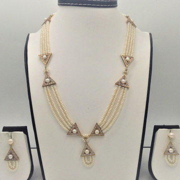 White cz and pearls samosa set with 4 line flat pearls mala jps0330