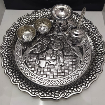 Manufacturer of 925 pure silver light weight antique pooja thali set ...
