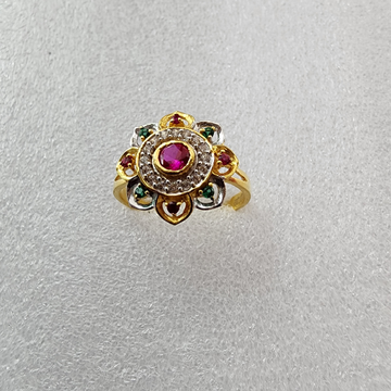 916 Gold Fancy Unique Pink And Green Dimonds Ring by 